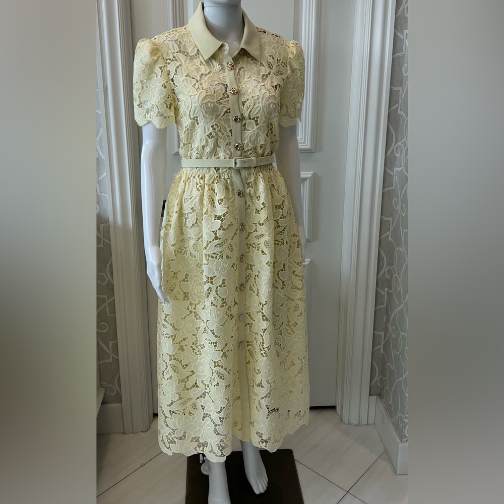 Self-Portrait Yellow Lace Midi Dress size 8 - Picture 2 of 16